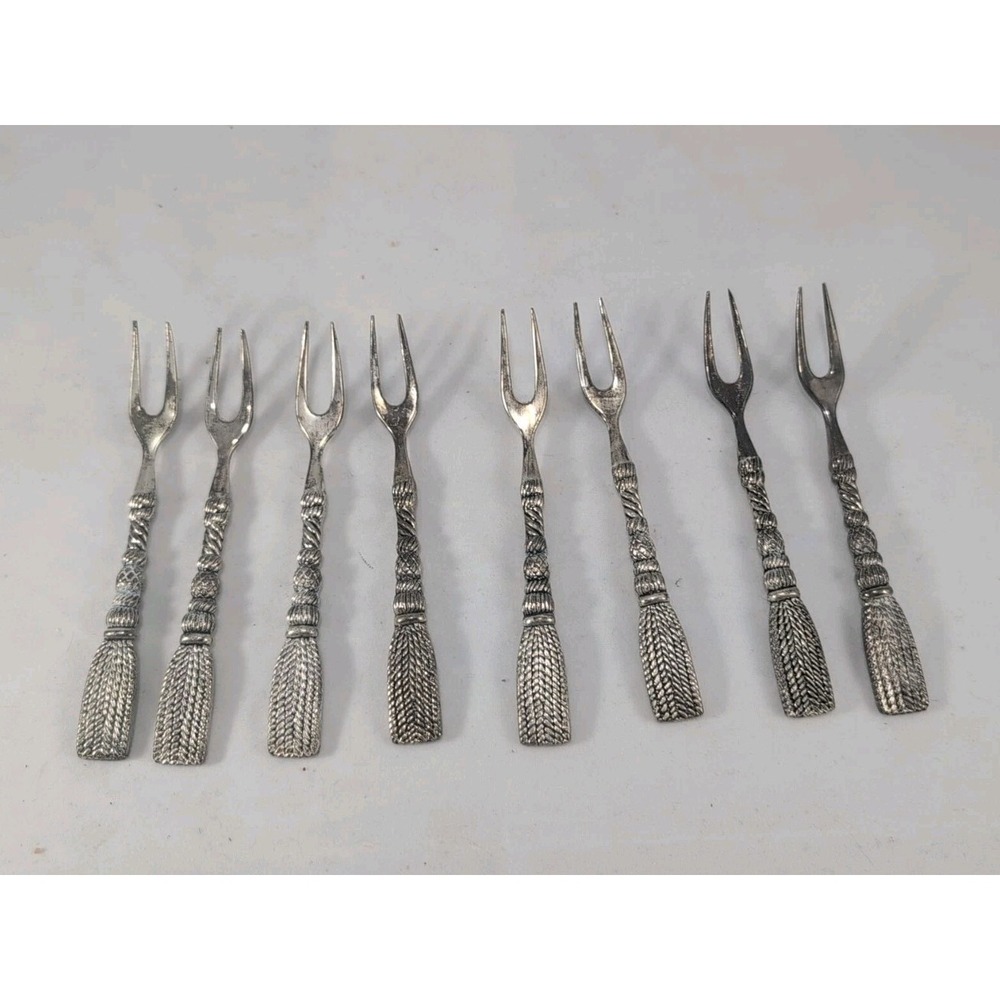 vtg Set of 8 Silea Rope‎ Tassel Pattern small appetizer forks Cocktail Forks
